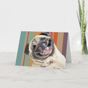 Cartão de saudação personalizável Pug Rindo