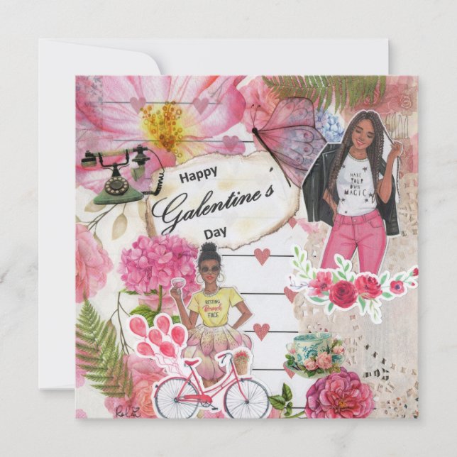 Cartão de Saudação Plana para o Dia de Galentine (Frente)