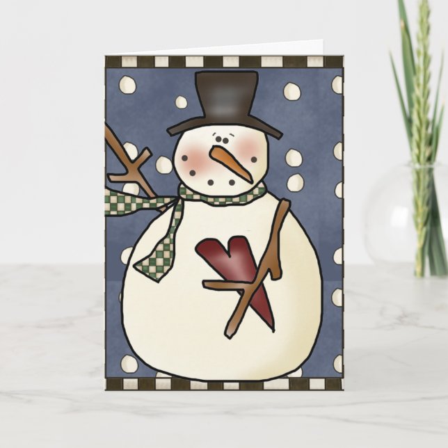 Cartão de Saudação Prim Winter Snowman design2 (Frente)