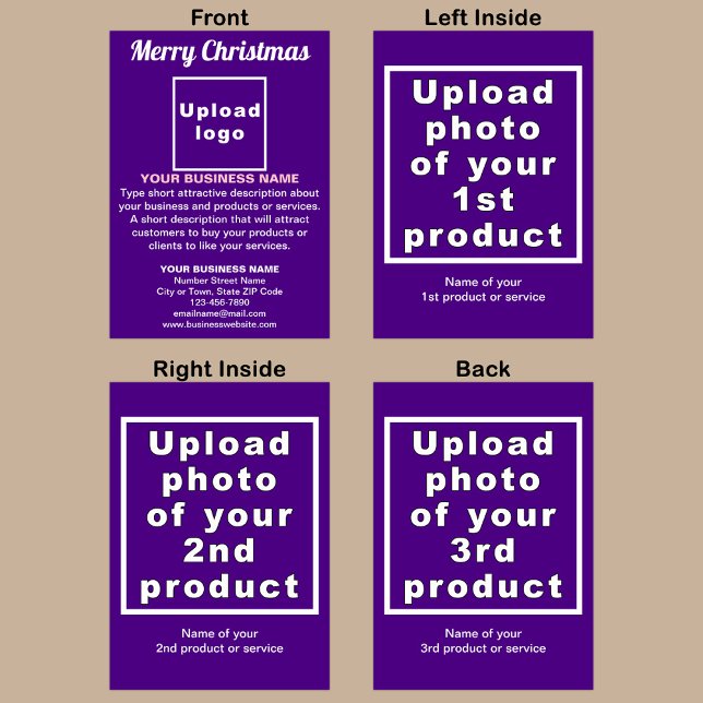 Cartão de Saudação Púrpura de Natal Comercial (Purple Christmas folded greeting card with your business brand and products or services.)