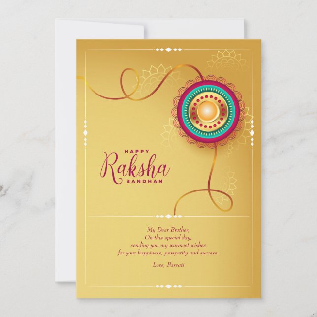 Cartão de Saudação Raksha Bandhan Dourado (Frente)