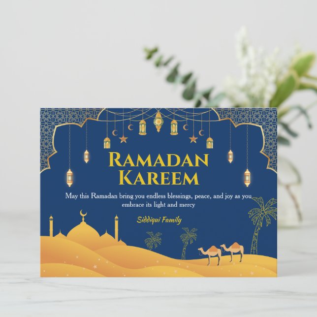 Cartão de Saudação Real Blue Ramadan Mubarak (Em pé/Frente)
