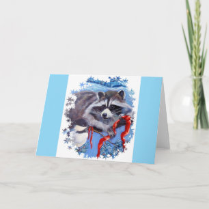 Cartão de saudação Red Ribbon Raccoon