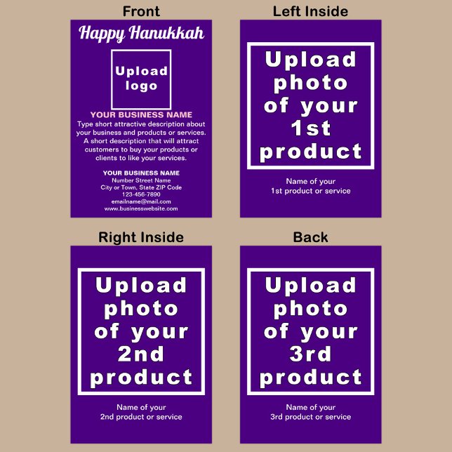 Cartão de Saudação Roxo de Hanukkah (Purple Hanukkah folded greeting card with your business brand and products or services.)