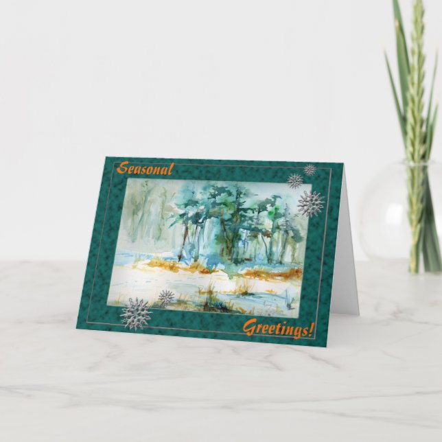 Cartão de saudação sazonal das árvores de inverno (Frente)