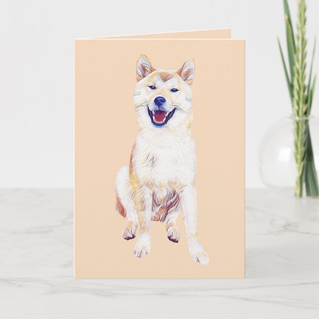 Cartão de Saudação Shiba Inu Feliz de Desenho do P (Frente)
