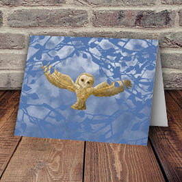 Cartão de Saudação Simples Azul, Beige com Coruja