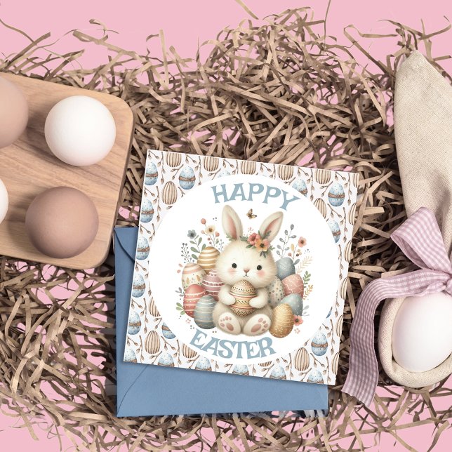 Cartão de saudação simples de Páscoa fina (Cute watercolor Bunny Easter flat Greeting Card)