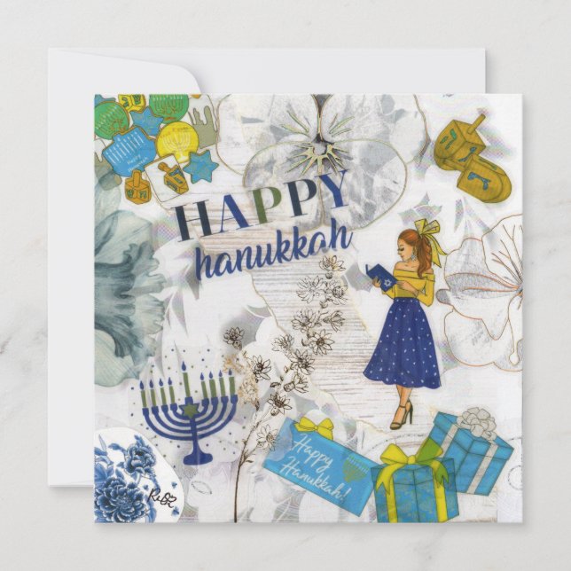 Cartão de Saudação Simples Feliz Hanukkah (Frente)