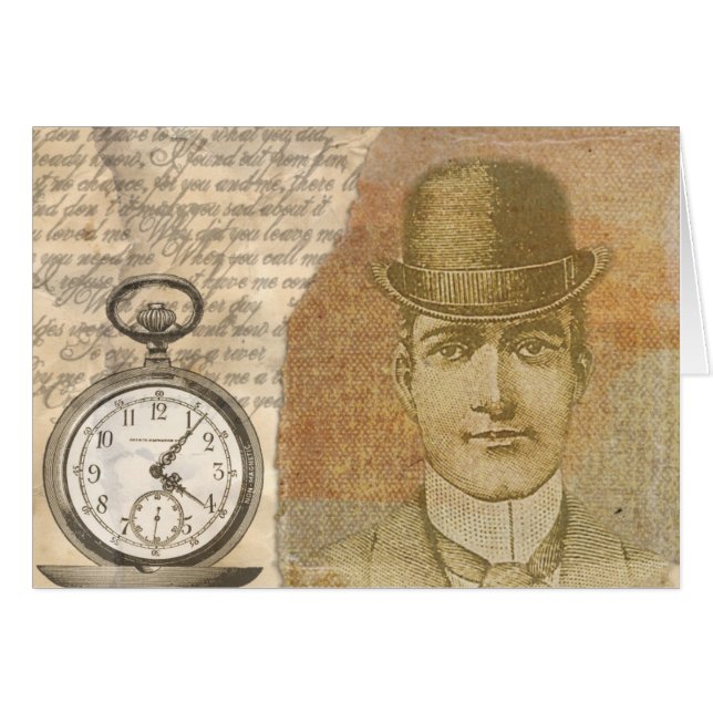 Cartão de Saudação Steampunk Gentleman Pocket Watc (Frente Horizontal)