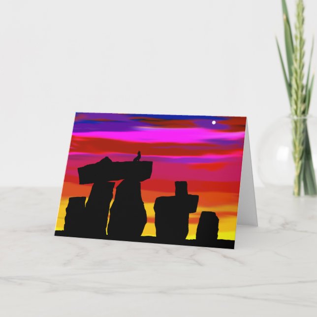 Cartão de Saudação Sunset Henge com coiote (Frente)