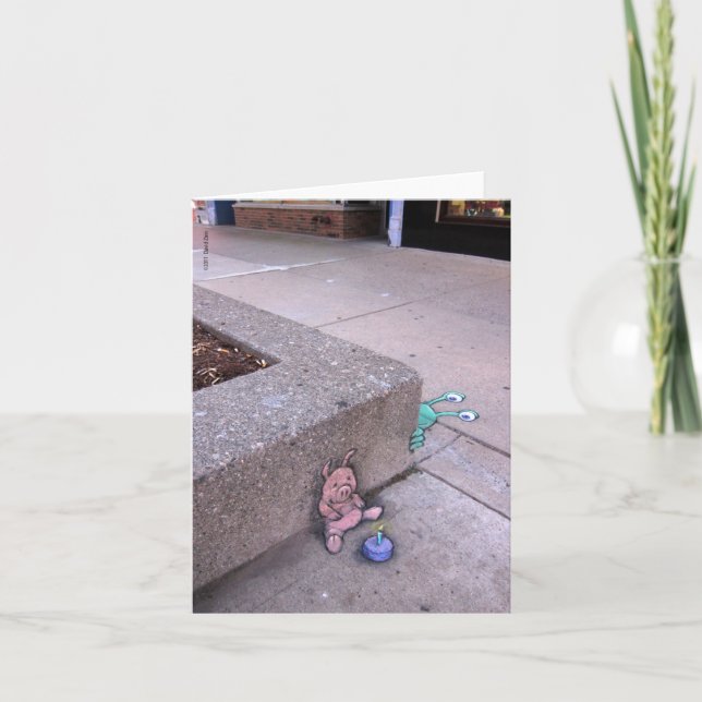 cartão de saudação surpresa de porco de aniversári (Frente)