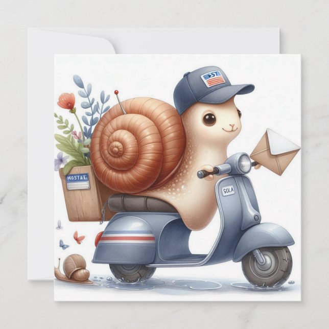 Cartão de saudação Whimsical "Scootin' Snail Mail" (Frente)