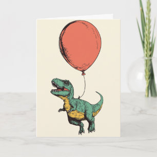 Cartão de Saudação Whimsical T-Rex Balloon