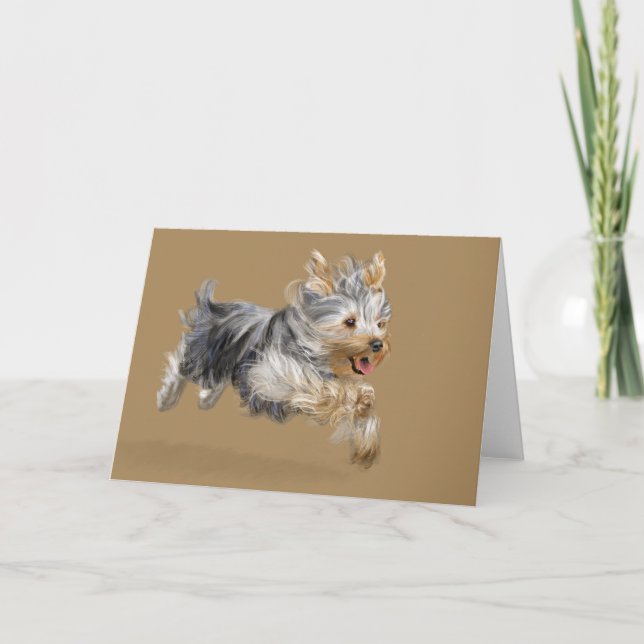 Cartão de Saudação Yorkie, envelopes brancos stand (Frente)