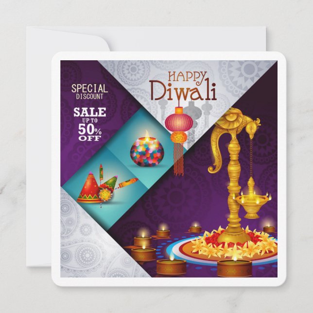 Cartão de Saudações do Festival Elegante de Diwali (Frente)