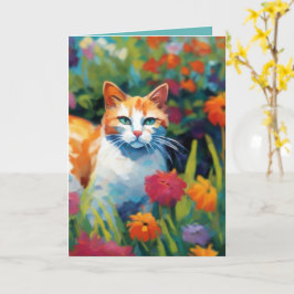 Cartão de Saudações do Gato Curioso no Jardim
