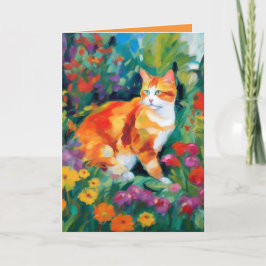 Cartão de Saudações Gato entre Flores