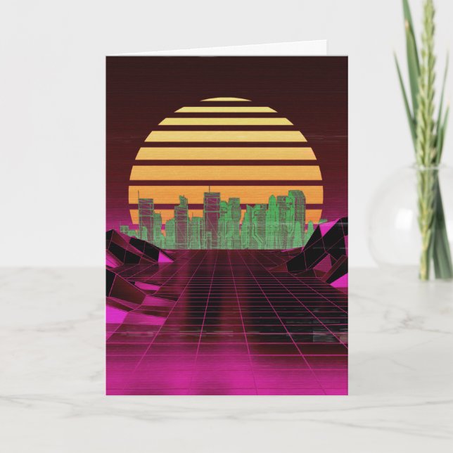 Cartão de saudações Synthwave Rosa (Frente)