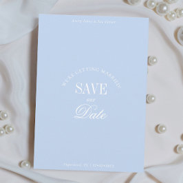 Cartão de Save the Date Azul Pastel Clássico e Ele