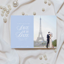 Cartão de Save the Date Azul Pastel Clássico e Ele