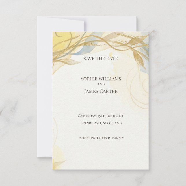 Cartão de Save the Date Botânico Gold Sage (Frente)