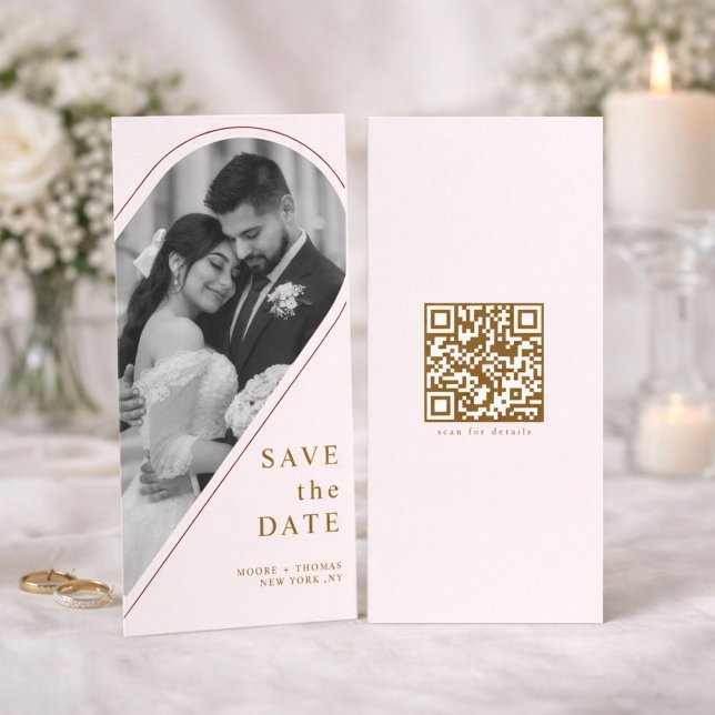 Cartão de Save the Date com Arco Curvado em Ouro M (Criador carregado)