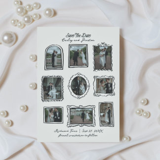 Cartão de Save the Date com Molduras Desenhadas à
