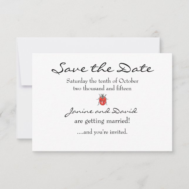 Cartão de Save the Date da Pequena Joaninha (Frente)