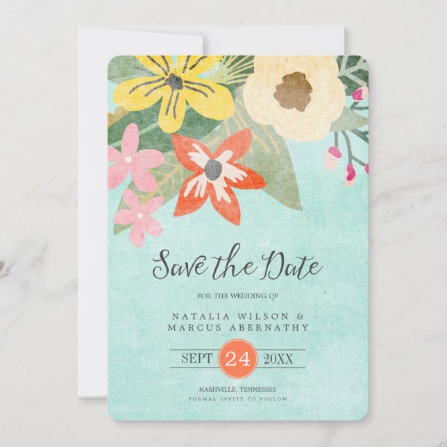 Cartão de Save the Date de Casamento Beautiful Blo (Frente)