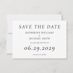 Cartão de Save the Date de casamento branco elegan