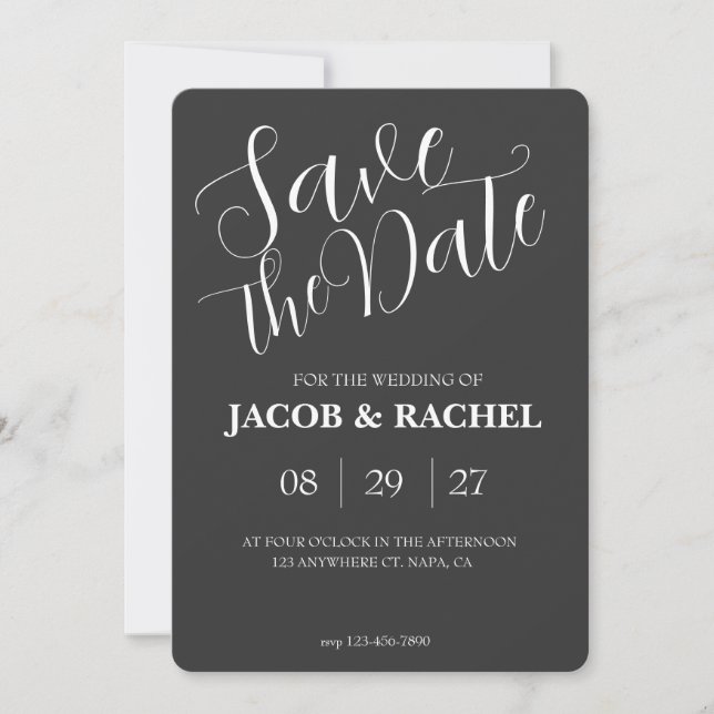 Cartão de Save the Date de Casamento Cinza e Branc (Frente)