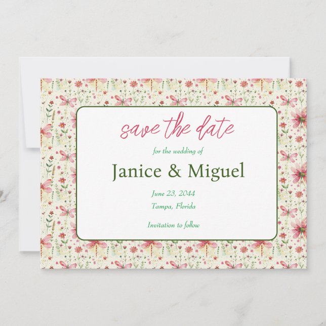 Cartão de Save The Date de Casamento com Flor de D (Frente)