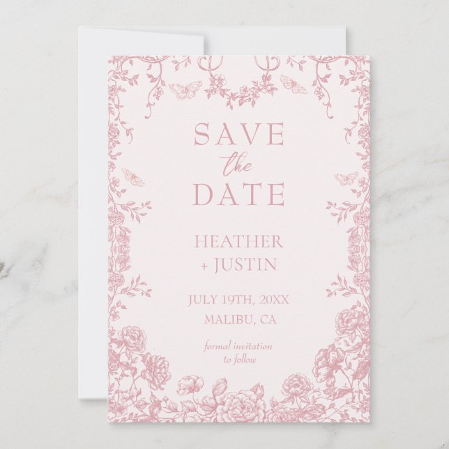 Cartão de Save the Date de Casamento com Floral Ro (Frente)