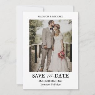 Cartão de Save the Date de Casamento com Foto e Le
