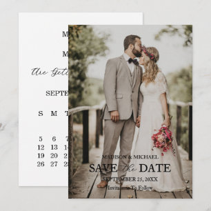 Cartão de Save the Date de Casamento com Foto e Le