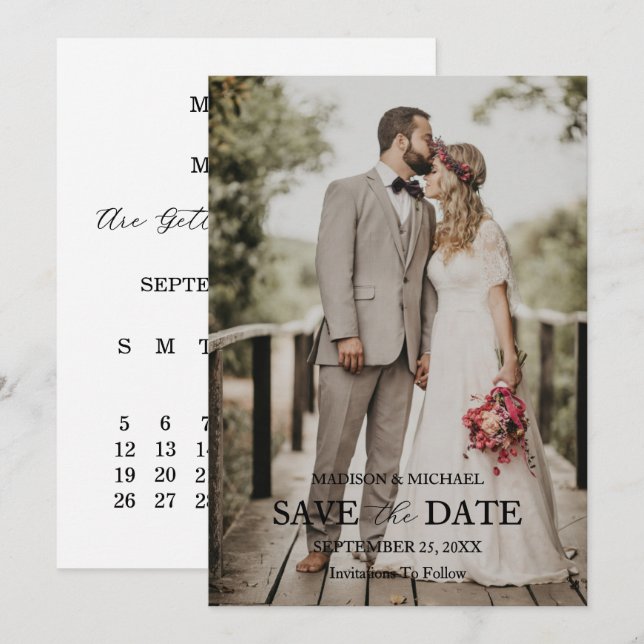 Cartão de Save the Date de Casamento com Foto e Le (Frente/Verso)