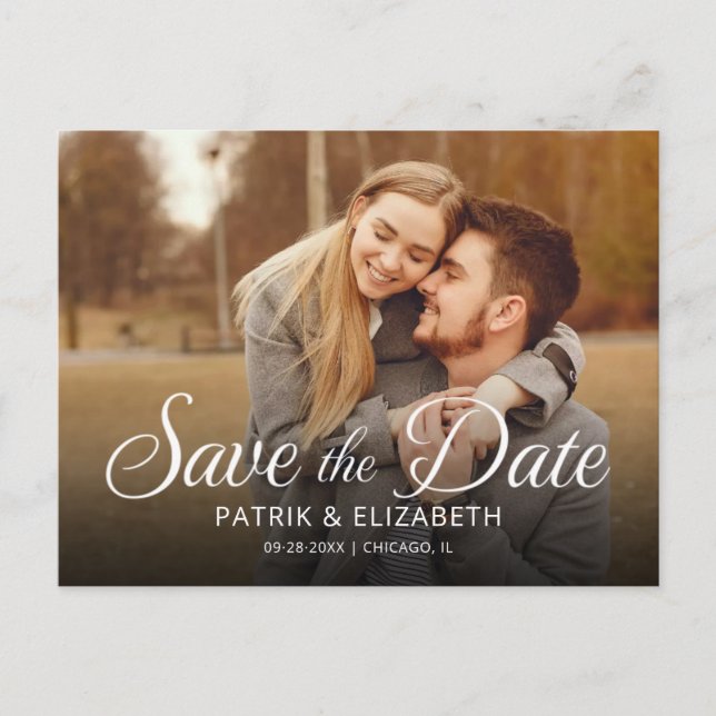 Cartão de Save The Date de Casamento com Foto e Le (Frente)
