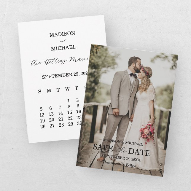 Cartão de Save the Date de Casamento com Foto e Le (Criador carregado)