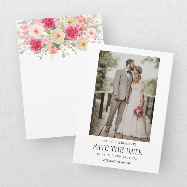 Cartão de Save the Date de Casamento com Foto e Le (Criador carregado)
