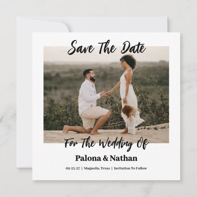 Cartão de Save the Date de Casamento com Foto e Le (Frente)