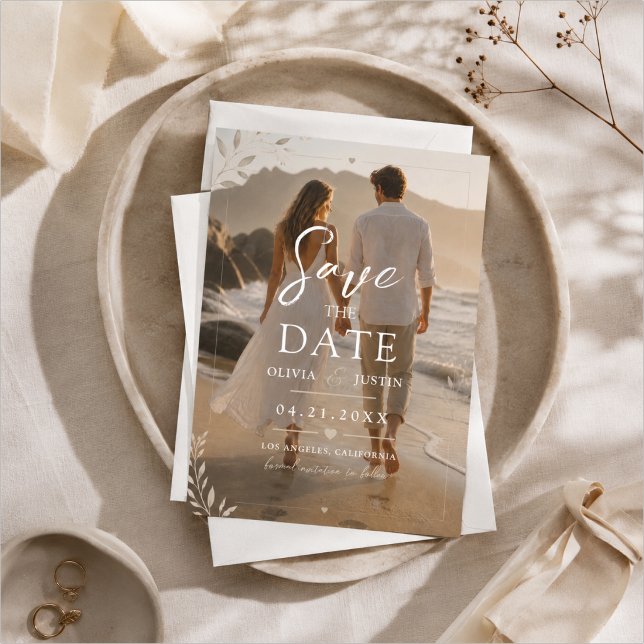Cartão de Save The Date de casamento com foto eleg (Criador carregado)