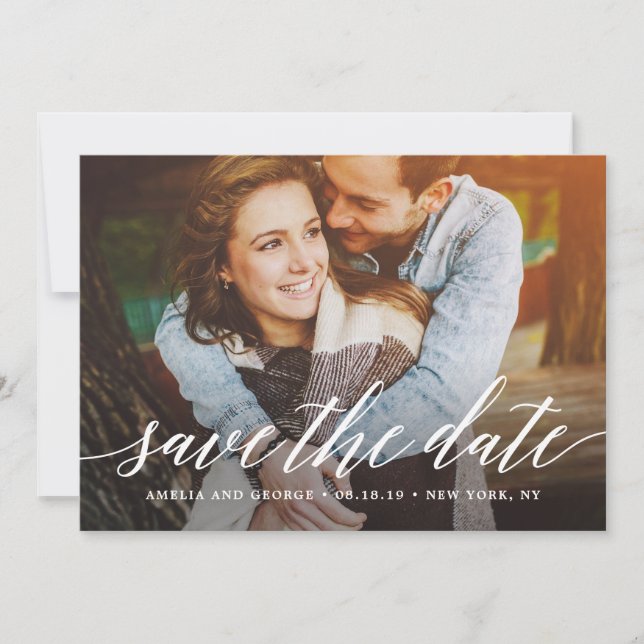 Cartão de Save The Date de Casamento com Roteiro M (Frente)