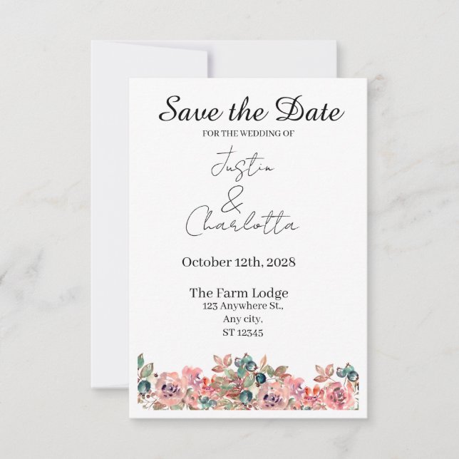 Cartão de Save the Date de Casamento Elegante (Frente)