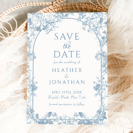 Cartão de Save The Date de casamento floral azul e