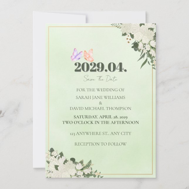 Cartão de Save the Date de casamento floral em ver (Frente)