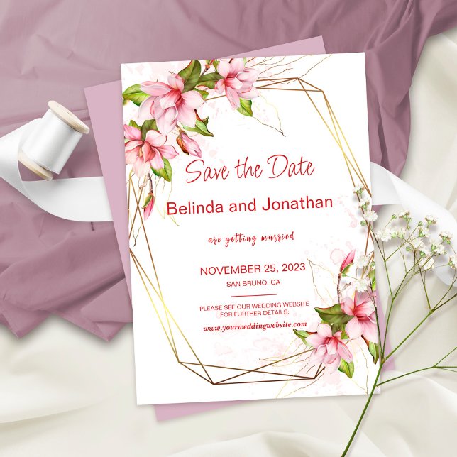 Cartão de Save the Date de Casamento Floral Magnól (Criador carregado)