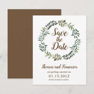 Cartão de Save the Date de Casamento Folhas Rústic