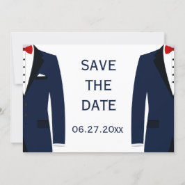 Cartão de Save the Date de Casamento Gay Azul e Br