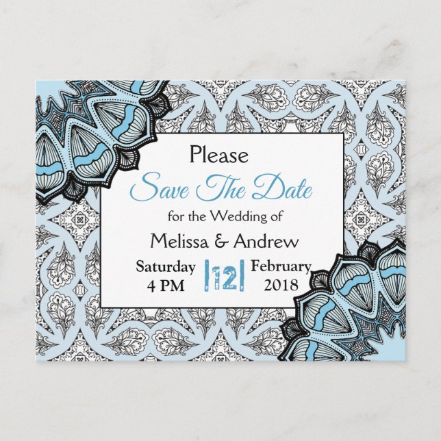 Cartão de Save the Date de casamento Mandala Preto (Frente)